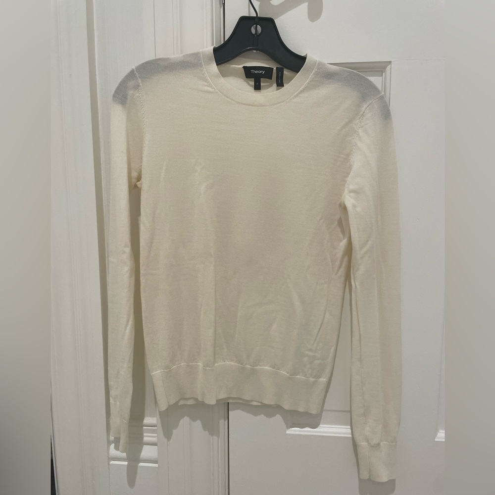 Theory Crew Neck Sweater in Ivory Regal Wool Size Petite